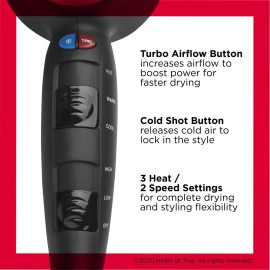 REVLON Turbo Hair Dryer with Advanced Ionic Technology, Ceramic Coating | Turbo Heat and Cold Shot Features, 1875 Watts for Fast Drying and Shine (Silver) REVLON Turbo Hair Dryer with Advanced Ionic Technology, Ceramic Coating | Turbo Heat and Cold Shot Features, 1875 Watts for Fast Drying and Shine (Silver)