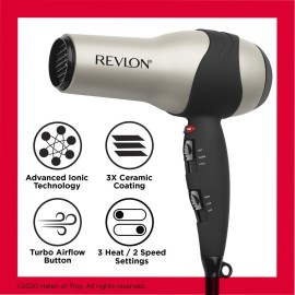 REVLON Turbo Hair Dryer with Advanced Ionic Technology, Ceramic Coating | Turbo Heat and Cold Shot Features, 1875 Watts for Fast Drying and Shine (Silver) REVLON Turbo Hair Dryer with Advanced Ionic Technology, Ceramic Coating | Turbo Heat and Cold Shot Features, 1875 Watts for Fast Drying and Shine (Silver)