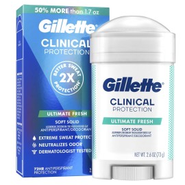 Gillette Clinical Antiperspirant and Deodorant for Men, 72hr Sweat & Odor Protection, Long Lasting Freshness, Anti-White Mark Technology, Soft Solid, Ultimate Fresh Scent, 2.6 oz Gillette Clinical Antiperspirant and Deodorant for Men, 72hr Sweat & Odor Protection, Long Lasting Freshness, Anti-White Mark Technology, Soft Solid, Ultimate Fresh Scent, 2.6 oz