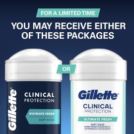 Gillette Clinical Antiperspirant and Deodorant for Men, 72hr Sweat & Odor Protection, Long Lasting Freshness, Anti-White Mark Technology, Soft Solid, Ultimate Fresh Scent, 2.6 oz Gillette Clinical Antiperspirant and Deodorant for Men, 72hr Sweat & Odor Protection, Long Lasting Freshness, Anti-White Mark Technology, Soft Solid, Ultimate Fresh Scent, 2.6 oz
