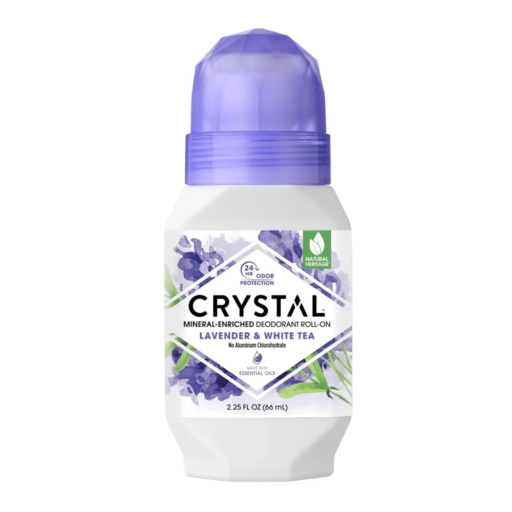 Crystal Mineral Deodorant Roll-On, Lavender & White Tea, Purple, 2.25 Fl Oz Crystal Mineral Deodorant Roll-On, Lavender & White Tea, Purple, 2.25 Fl Oz