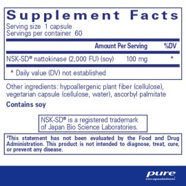 Pure Encapsulations NSK-SD - 100 mg Nattokinase - for Normal Blood Circulation - Supports Fibrinolytic Activity* - Gluten Free & Non-GMO - 60 Capsules Pure Encapsulations NSK-SD - 100 mg Nattokinase - for Normal Blood Circulation - Supports Fibrinolytic Activity* - Gluten Free & Non-GMO - 60 Capsules