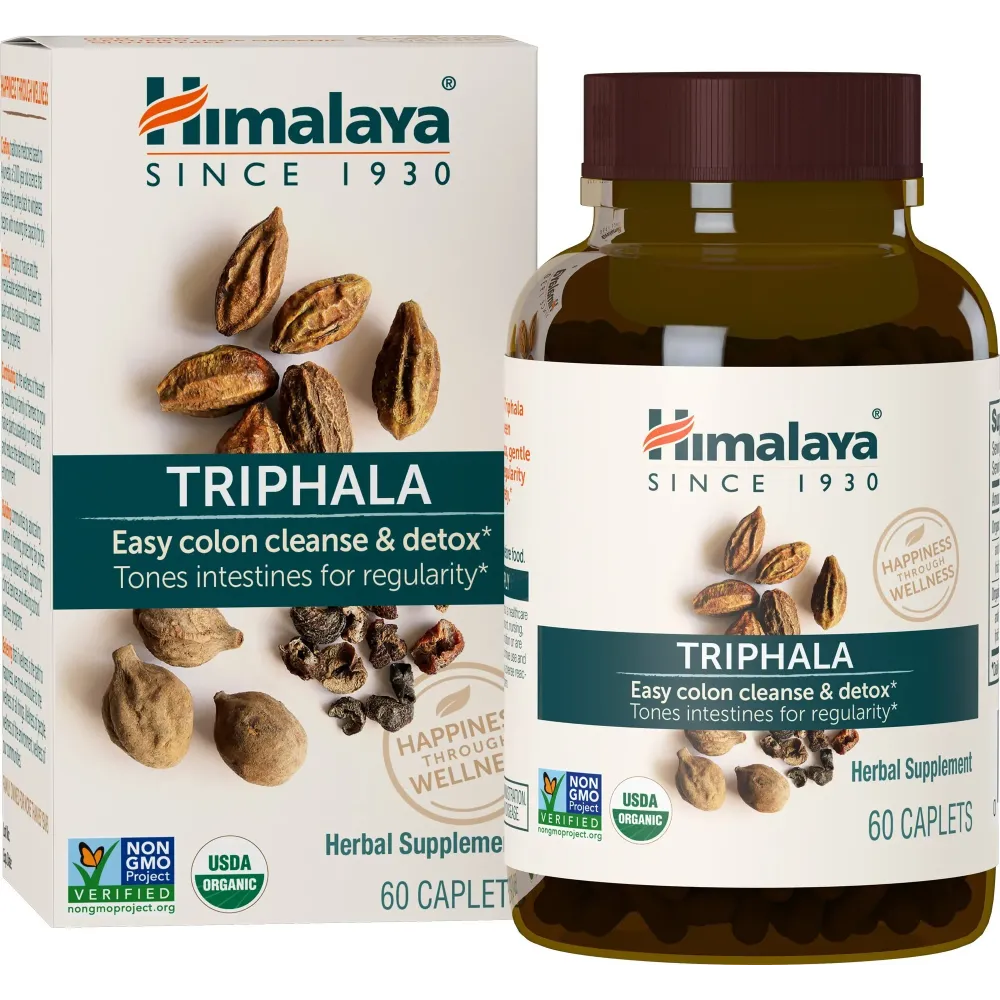 Himalaya Organic Triphala, 2 Month Supply, for Colon Cleanse, Detox & Occasional Constipation, USDA Certified Organic, Non-GMO, Gluten-Free, Extract & Powder Herbal Supplement, 688 mg, 60 Caplets Himalaya Organic Triphala, 2 Month Supply, for Colon Cleanse, Detox & Occasional Constipation, USDA Certified Organic, Non-GMO, Gluten-Free, Extract & Powder Herbal Supplement, 688 mg, 60 Caplets