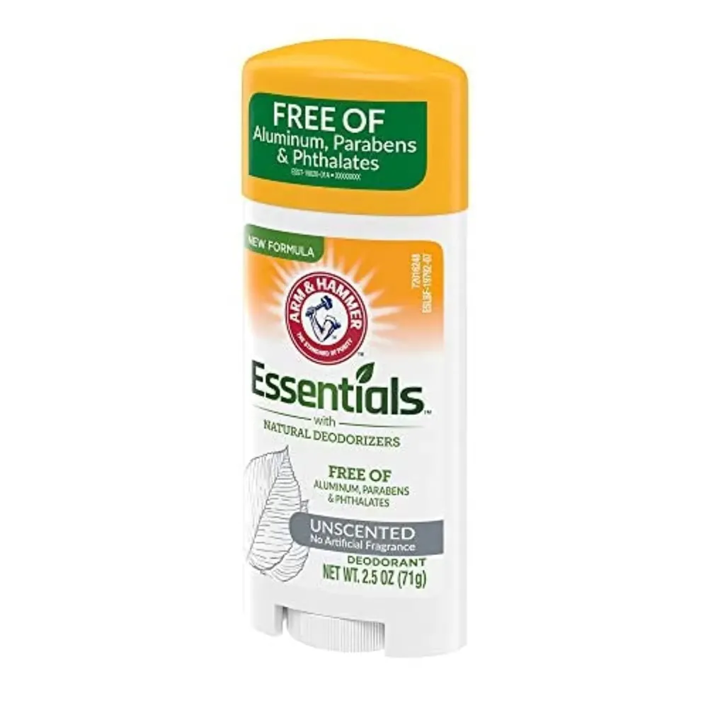 ARM & HAMMER Essentials Deodorant- Unscented- Solid Oval- Made with Natural Deodorizers- Free From Aluminum, Parabens & Phthalates, 2.5 Oz ARM & HAMMER Essentials Deodorant- Unscented- Solid Oval- Made with Natural Deodorizers- Free From Aluminum, Parabens & Phthalates, 2.5 Oz