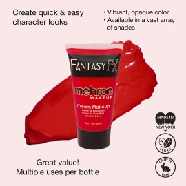 Mehron Makeup Fantasy FX Cream Makeup | Water Based | Halloween | Red Face & Body Paint For Adults 1 fl oz (30ml) (RED)