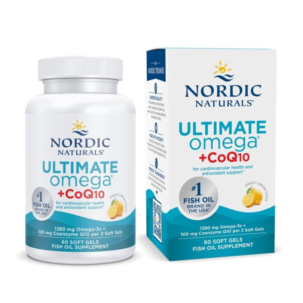 Nordic Naturals Ultimate Omega + CoQ10, Lemon - 60 Soft Gels - 1280 mg Omega-3 + 100 mg CoQ10 - Heart Health, Cellular Energy, Antioxidant Support - Non-GMO - 30 Servings Nordic Naturals Ultimate Omega + CoQ10, Lemon - 60 Soft Gels - 1280 mg Omega-3 + 100 mg CoQ10 - Heart Health, Cellular Energy, Antioxidant Support - Non-GMO - 30 Servings