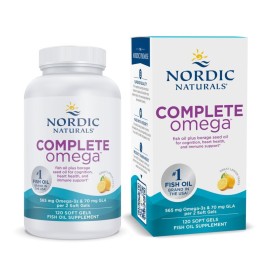 Nordic Naturals Complete Omega, Lemon Flavor - 120 Soft Gels - 565 mg Omega-3 - EPA & DHA with Added GLA - Healthy Skin, Cognition, Positive Mood - Non-GMO - 60 Servings