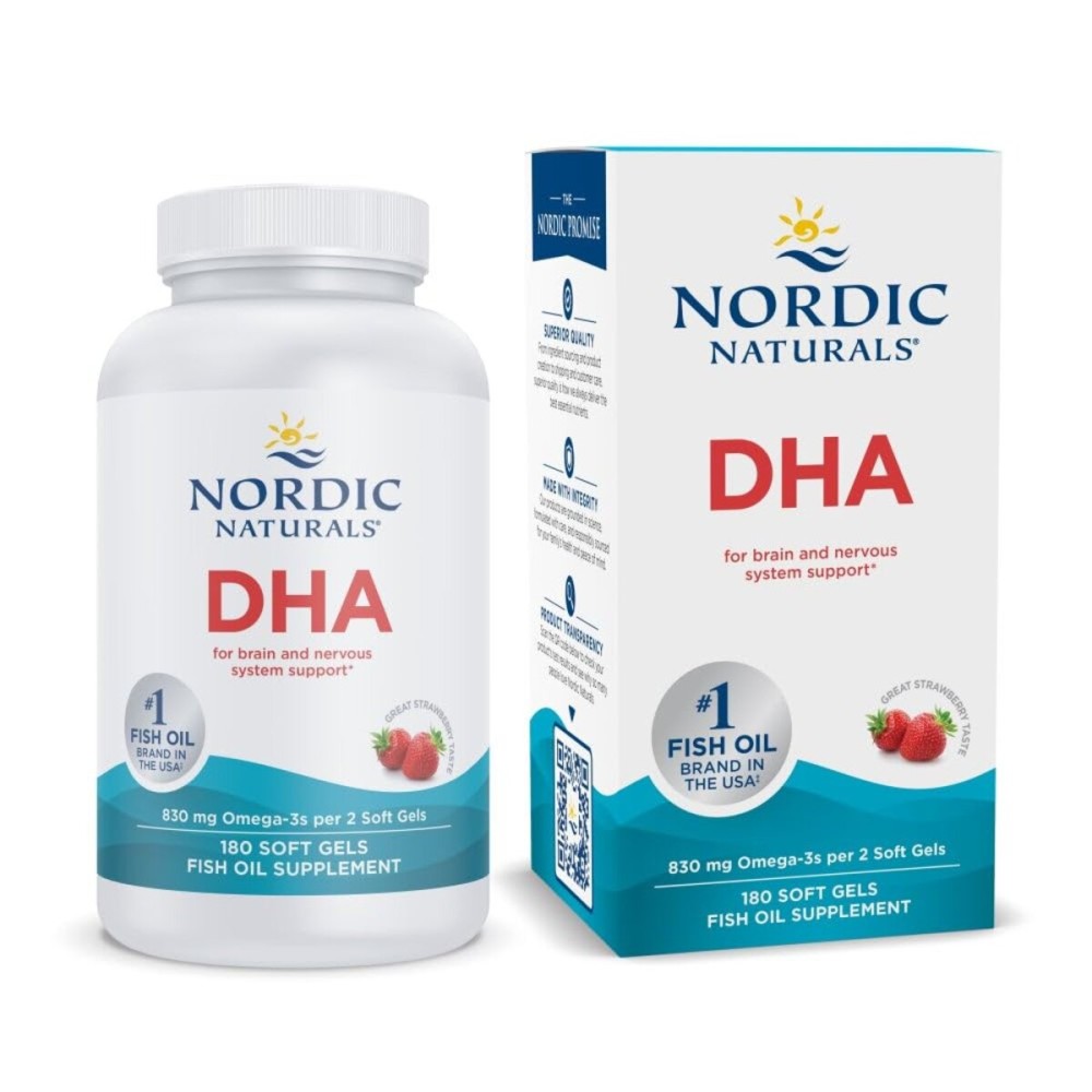 Nordic Naturals DHA, Strawberry - 180 Soft Gels - 830 mg Omega-3 - High-Intensity DHA Formula for Brain & Nervous System Support - Non-GMO - 90 Servings Nordic Naturals DHA, Strawberry - 180 Soft Gels - 830 mg Omega-3 - High-Intensity DHA Formula for Brain & Nervous System Support - Non-GMO - 90 Servings