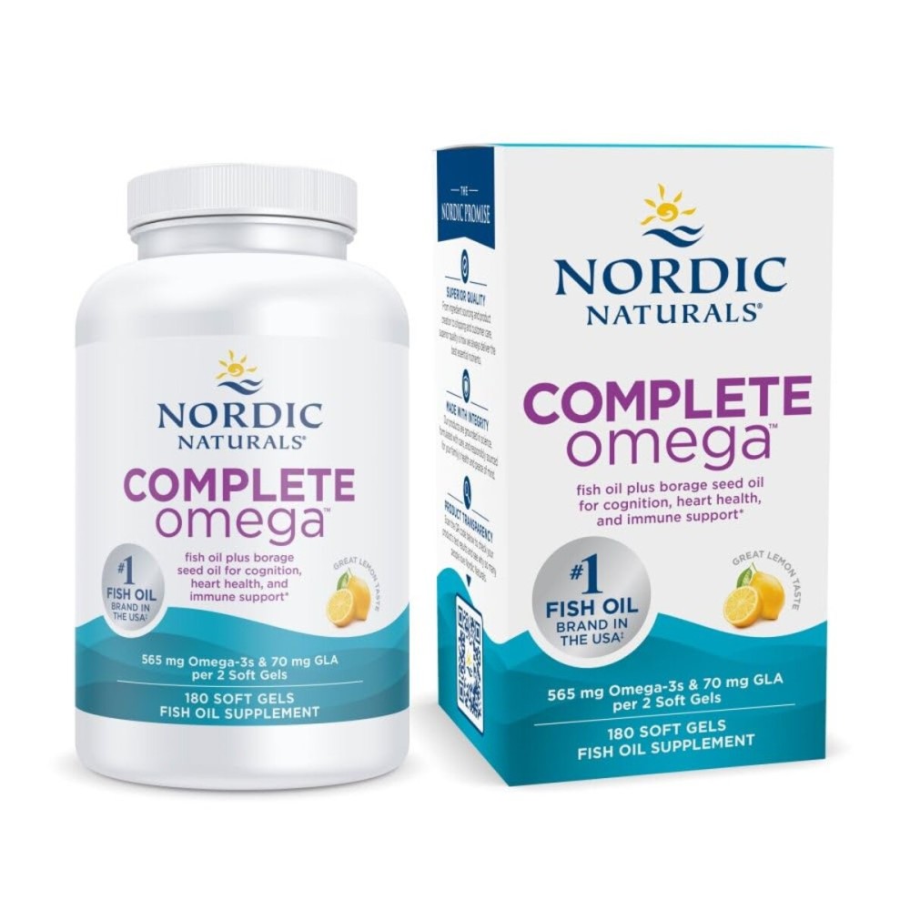 Nordic Naturals Complete Omega, Lemon Flavor - 180 Soft Gels - 565 mg Omega-3 - EPA & DHA with Added GLA - Healthy Skin, Cognition, & Positive Mood - Non-GMO - 90 Servings