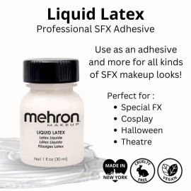 Mehron Makeup Liquid Latex | SFX Makeup | Halloween | Latex Glue for Skin | Prosthetic Glue 1 fl oz (30 ml) (Clear Flesh) Mehron Makeup Liquid Latex | SFX Makeup | Halloween | Latex Glue for Skin | Prosthetic Glue 1 fl oz (30 ml) (Clear Flesh)