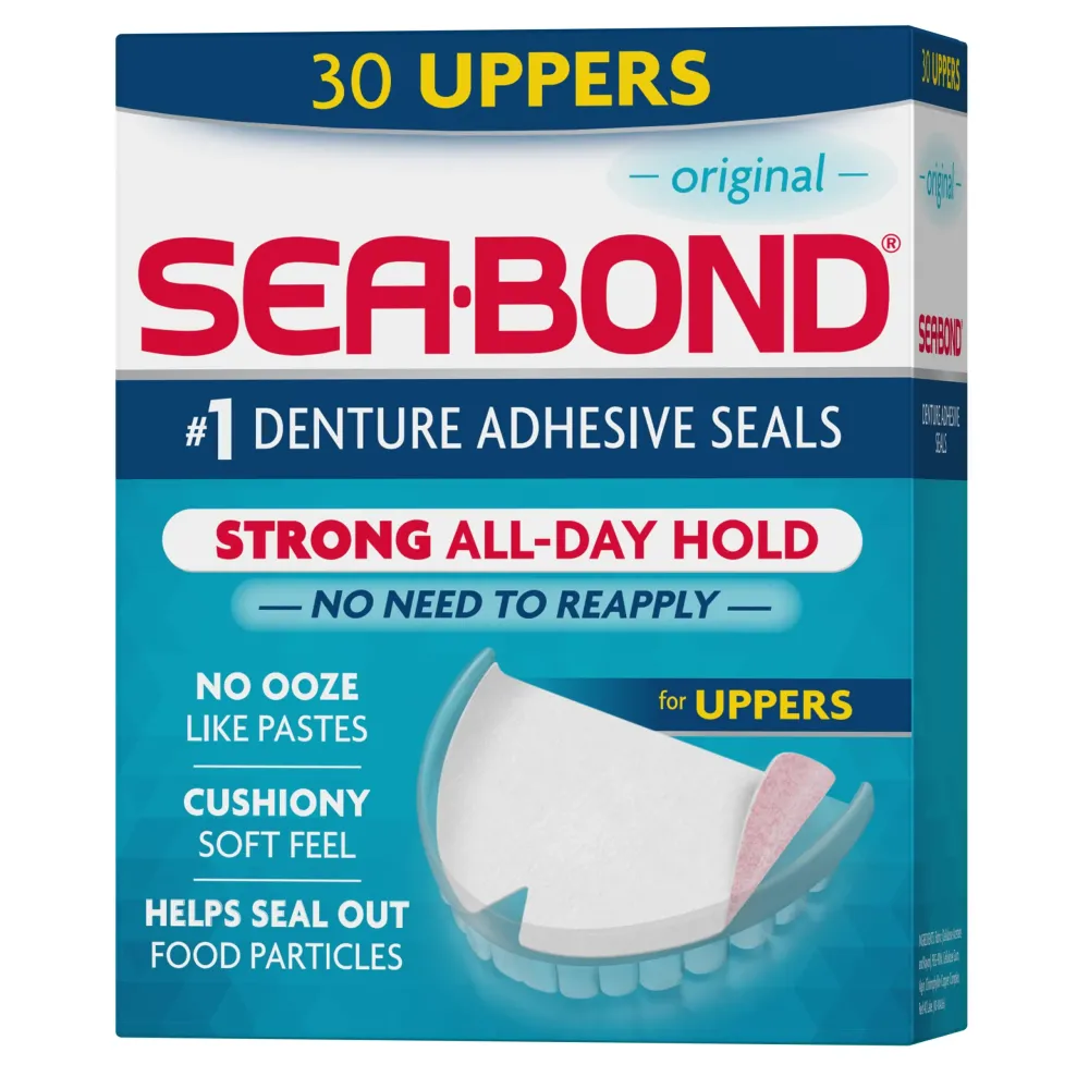 Sea Bond Secure Denture Adhesive Seals, Original Uppers, Zinc-Free, All-Day-Hold, Mess-Free, 30 Count (Pack of 1) Sea Bond Secure Denture Adhesive Seals, Original Uppers, Zinc-Free, All-Day-Hold, Mess-Free, 30 Count (Pack of 1)