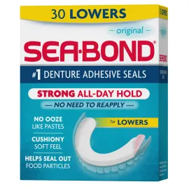 Sea Bond Secure Denture Adhesive Seals, Original Lowers, Zinc-Free, All-Day-Hold, Mess-Free, 30 Count (Pack of 1)