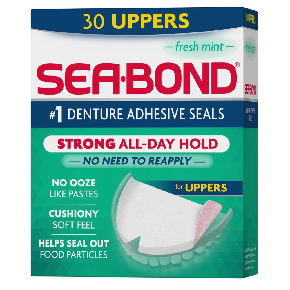 Sea Bond Secure Denture Adhesive Seals, Fresh Mint Uppers, Zinc-Free, All-Day-Hold, Mess-Free, 30 Count (Pack of 1) Sea Bond Secure Denture Adhesive Seals, Fresh Mint Uppers, Zinc-Free, All-Day-Hold, Mess-Free, 30 Count (Pack of 1)
