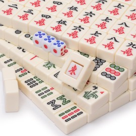 Yellow Mountain Imports Small Size Chinese Mahjong Set, Classic Ivory with 146 Ivory Colored Tiles, Vinyl Case, Wind Indicator and Dice - for Chinese Style Gameplay Only []