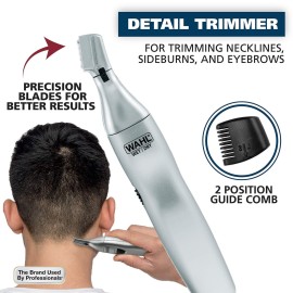 Wahl Mens Nose Hair Trimmer, for Eyebrows, Neckline, Nose & Ear Hair, Precision Detail Trimming with Interchangeable Heads, Battery Included - Model 5545-400 Wahl Mens Nose Hair Trimmer, for Eyebrows, Neckline, Nose & Ear Hair, Precision Detail Trimming with Interchangeable Heads, Battery Included - Model 5545-400