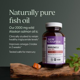 New Chapter Wholemega Fish Oil Supplement - Wild Alaskan Salmon Oil with Omega-3 + Vitamin D3 + Astaxanthin + Sustainably Caught - 120 ct, 1000mg Softgels