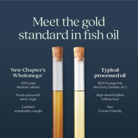 New Chapter Wholemega Fish Oil Supplement - Wild Alaskan Salmon Oil with Omega-3 + Vitamin D3 + Astaxanthin + Sustainably Caught - 120 ct, 1000mg Softgels