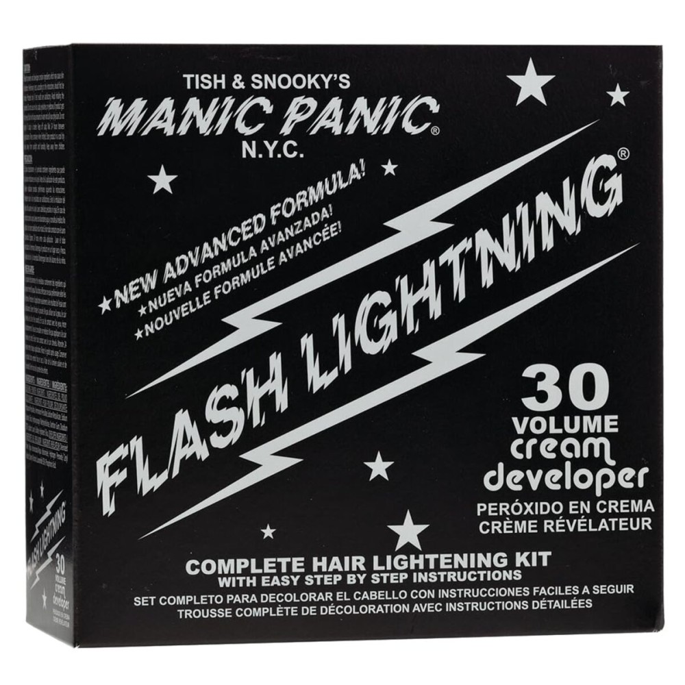 MANIC PANIC Flash Lightning Hair Bleach Kit - Bleach Powder + 30 Volume Developer - Hair Lightener for Dark Shades - Lifts Up to 5 Levels - Achieve Medium to Light Blonde - Vegan & Cruelty-Free