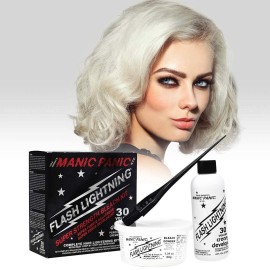 MANIC PANIC Flash Lightning Hair Bleach Kit - Bleach Powder + 30 Volume Developer - Hair Lightener for Dark Shades - Lifts Up to 5 Levels - Achieve Medium to Light Blonde - Vegan & Cruelty-Free