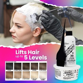 MANIC PANIC Flash Lightning Hair Bleach Kit - Bleach Powder + 30 Volume Developer - Hair Lightener for Dark Shades - Lifts Up to 5 Levels - Achieve Medium to Light Blonde - Vegan & Cruelty-Free