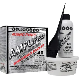 MANIC PANIC Flash Lightning Super Strength Bleach Kit - 40 Volume Developer + Bleach Powder - Hair Lightener for Dark Hair + Lifting up to 7 Levels - Vegan & Cruelty Free