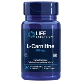 Life Extension L-Carnitine - 500 mg, Energy Supplement, Memory Supplement - Free Form Amino Acid, Nitric Oxide Support, Healthy Blood Pressure - Gluten-Free, Non-GMO, Vegetarian - 30 Capsules