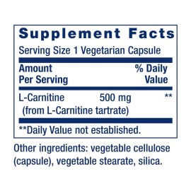 Life Extension L-Carnitine - 500 mg, Energy Supplement, Memory Supplement - Free Form Amino Acid, Nitric Oxide Support, Healthy Blood Pressure - Gluten-Free, Non-GMO, Vegetarian - 30 Capsules