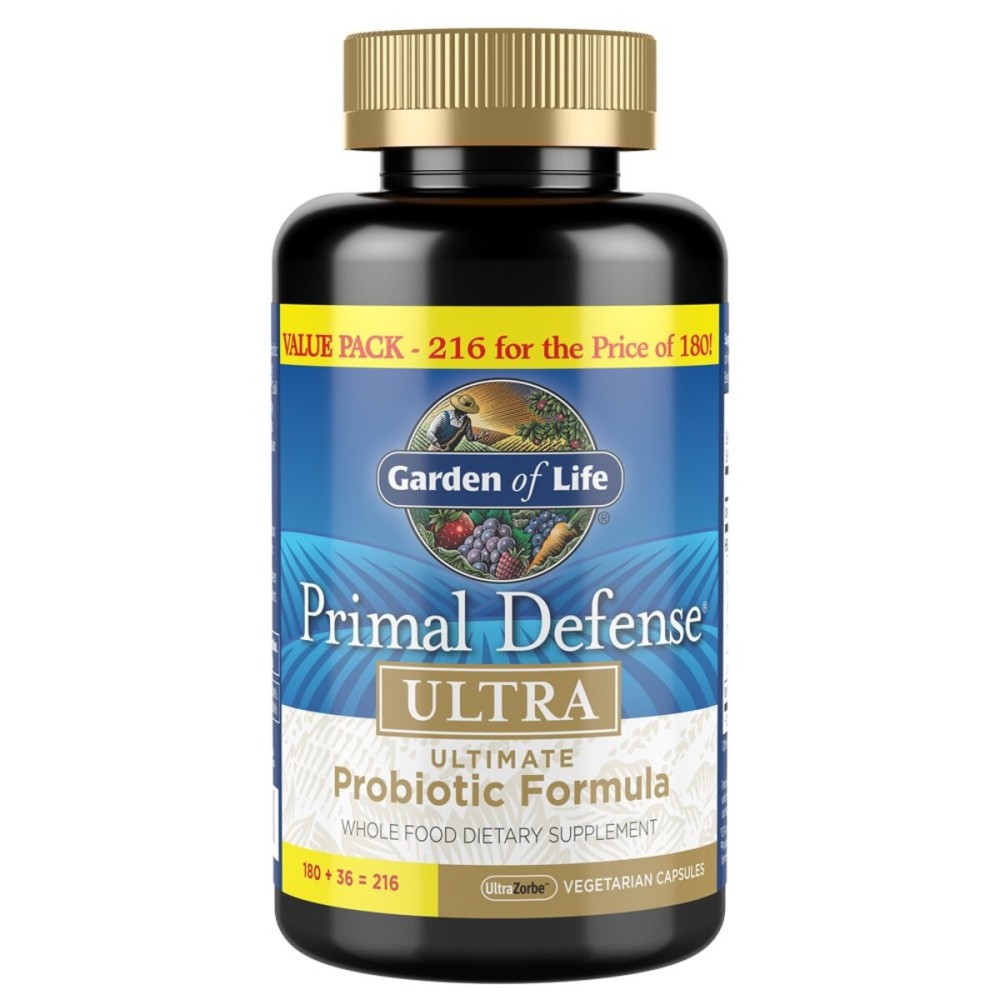 Garden of Life Whole Food Probiotic Supplement - Primal Defense ULTRA Ultimate For Digestive and Gut Health, 216 Vegetarian Capsules Garden of Life Whole Food Probiotic Supplement - Primal Defense ULTRA Ultimate For Digestive and Gut Health, 216 Vegetarian Capsules