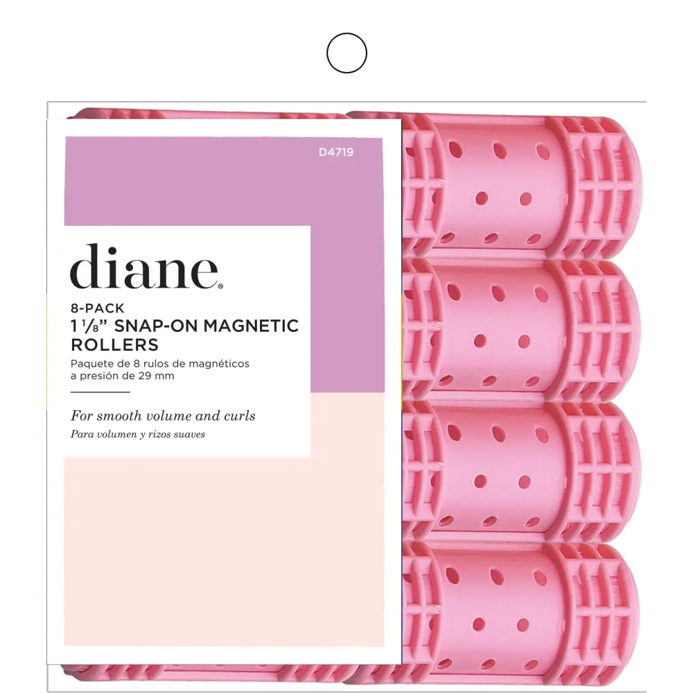 Diane Snap-On Magnetic Rollers Pack of 8 Hair Curlers for Women and Girls, Small, Diameter, Pink, D4719, 8 Count (Pack of 1)