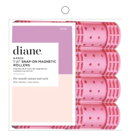 Diane Snap-On Magnetic Rollers Pack of 8 Hair Curlers for Women and Girls, Small, Diameter, Pink, D4719, 8 Count (Pack of 1)