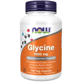 NOW Foods Supplements, Glycine 1,000 mg Free-Form, Neurotransmitter Support*, 100 Veg Capsules NOW Foods Supplements, Glycine 1,000 mg Free-Form, Neurotransmitter Support*, 100 Veg Capsules