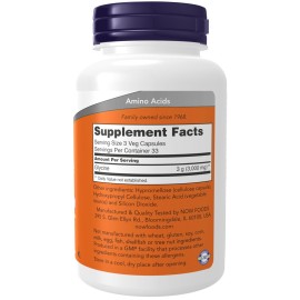 NOW Foods Supplements, Glycine 1,000 mg Free-Form, Neurotransmitter Support*, 100 Veg Capsules