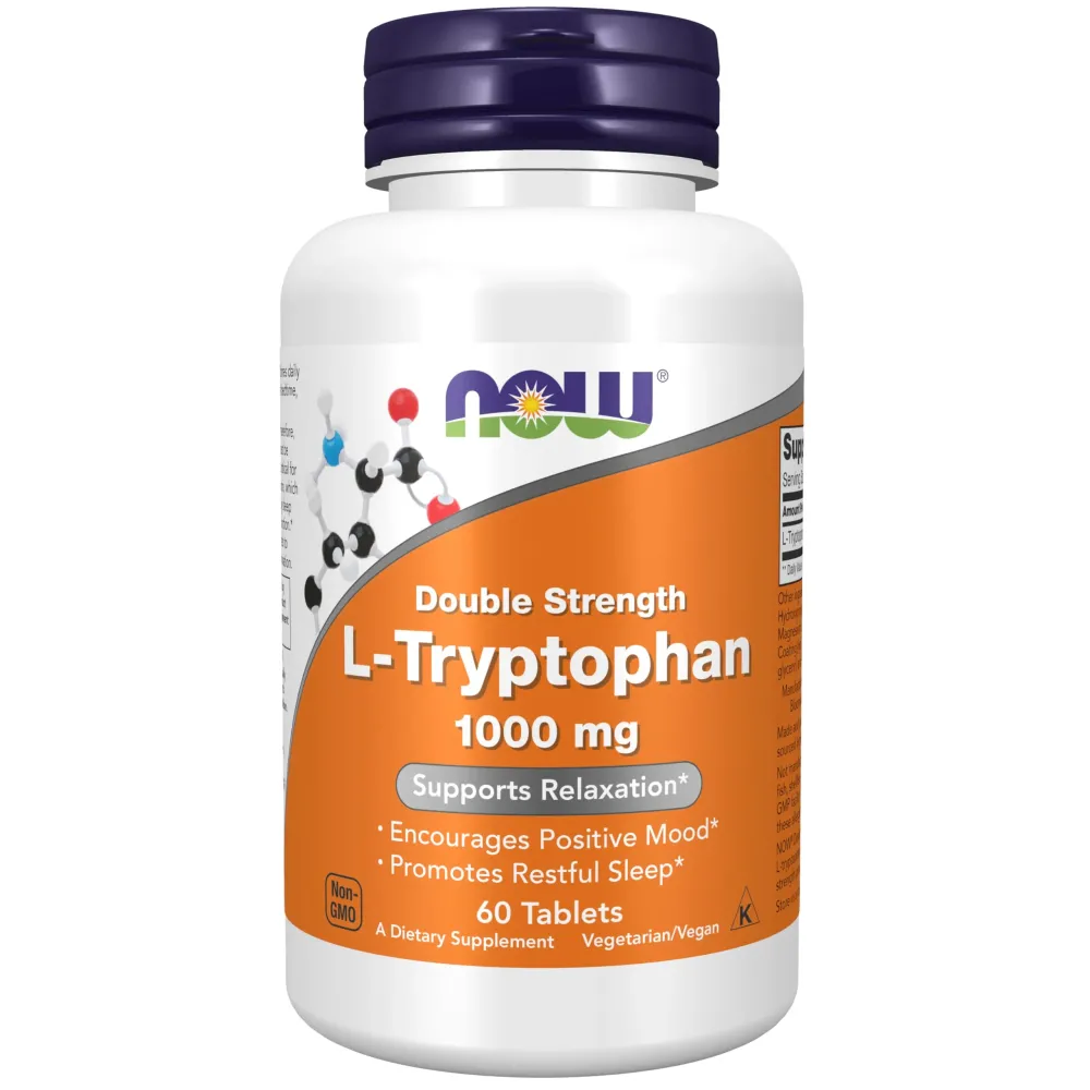 NOW Foods Supplements, L-Tryptophan 1,000 mg, Double Strength, Encourages Positive Mood*, Supports Relaxation*, 60 Tablets NOW Foods Supplements, L-Tryptophan 1,000 mg, Double Strength, Encourages Positive Mood*, Supports Relaxation*, 60 Tablets