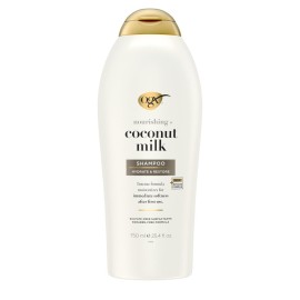 OGX Nourishing + Coconut Milk Shampoo, Hydrating & Restoring Shampoo Moisturizes for Soft Hair After the First Use, Paraben-Free, Sulfate-Free Surfactants, 25.4 fl. oz
