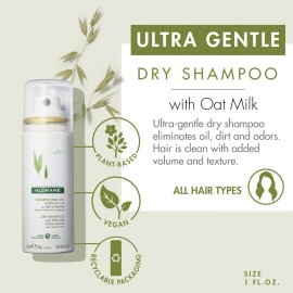 Klorane Dry Shampoo with Oat Milk, Ultra-Gentle, All Hair Types, No White Residue, Paraben & Sulfate-Free, Travel Size, 1 Ounce (Pack of 1)