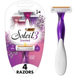 BIC Soleil Smooth Scented Women\'s Disposable 3 Blade Razors, Travel Size Toiletries, Ideal Gift for Women, 4-Pack