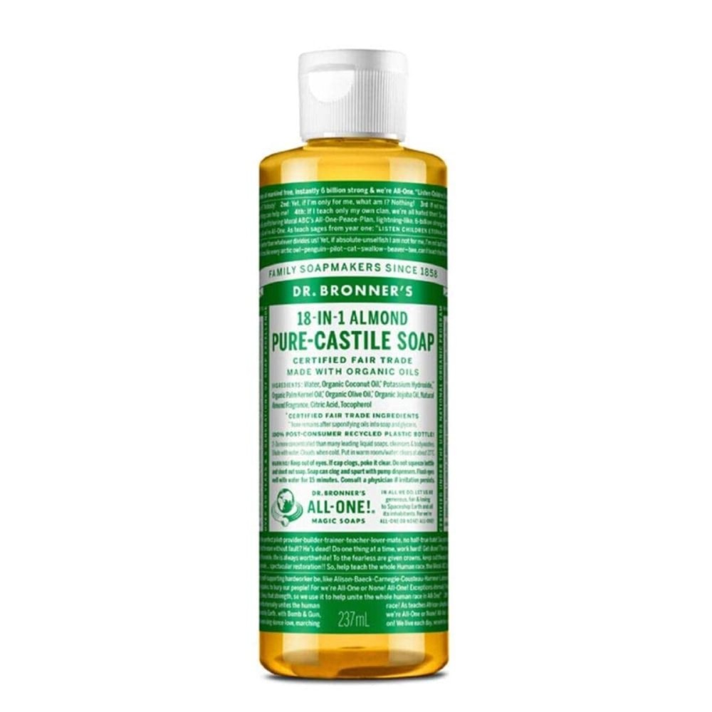 Dr. Bronner\'s - Pure-Castile Liquid Soap (Almond, 8 ounce) - Made with Organic Oils, 18-in-1 Uses: Face, Body, Hair, Laundry, Pets and Dishes, Concentrated, Vegan, Non-GMO Dr. Bronner\'s - Pure-Castile Liquid Soap (Almond, 8 ounce) - Made with Organic Oils, 18-in-1 Uses: Face, Body, Hair, Laundry, Pets and Dishes, Concentrated, Vegan, Non-GMO