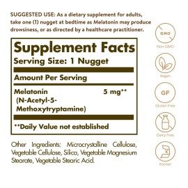 Solgar Melatonin 5 mg, 120 Nuggets - Helps Promote Relaxation & Sleep - Clinically-Studied Melatonin - Supports Natural Sleep Cycle - Vegan, Gluten Free, Dairy Free, Kosher - 120 Servings Solgar Melatonin 5 mg, 120 Nuggets - Helps Promote Relaxation & Sleep - Clinically-Studied Melatonin - Supports Natural Sleep Cycle - Vegan, Gluten Free, Dairy Free, Kosher - 120 Servings