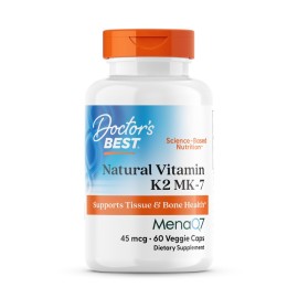 Doctors Best Natural Vitamin K2 MK-7, Supports Tissue & Bone Health, Non-GMO, Gluten Free, Soy Free, Vegan 60 Veggie Caps