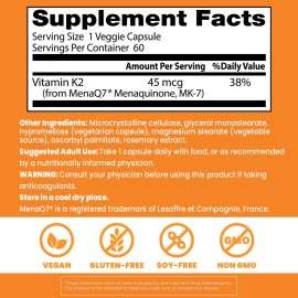 Doctors Best Natural Vitamin K2 MK-7, Supports Tissue & Bone Health, Non-GMO, Gluten Free, Soy Free, Vegan 60 Veggie Caps