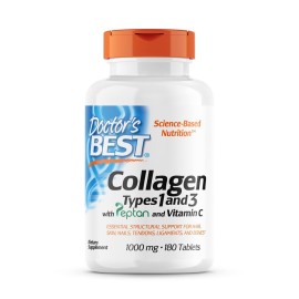 Doctor\'s Best Collagen Types 1 & 3 with Peptan, Non-GMO, Gluten Free, Soy Free, Supports Hair, Skin, Nails, Tendons & Bones, 1000 mg, 180 Tablets