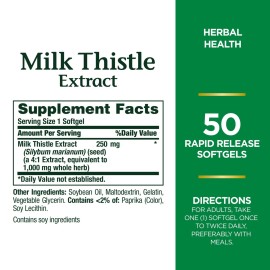 Nature\'s Bounty Milk Thistle, Herbal Health Supplement, Supports Liver Health, 1000 mg, Rapid Release Softgels, 50 Ct Nature\'s Bounty Milk Thistle, Herbal Health Supplement, Supports Liver Health, 1000 mg, Rapid Release Softgels, 50 Ct