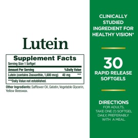 Nature\'s Bounty Lutein Pills, Eye Health Supplements and Vitamins, Support Vision Health, 40 mg, 30 Softgels Nature\'s Bounty Lutein Pills, Eye Health Supplements and Vitamins, Support Vision Health, 40 mg, 30 Softgels