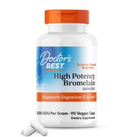 Doctor\'s Best 3000 GDU Bromelain Proteolytic Digestive Enzymes Supplements, Supports Healthy Digestion, Joint Health, Nutrient Absorption, 500 mg,Capsule, 90 Count(Pack of 1)
