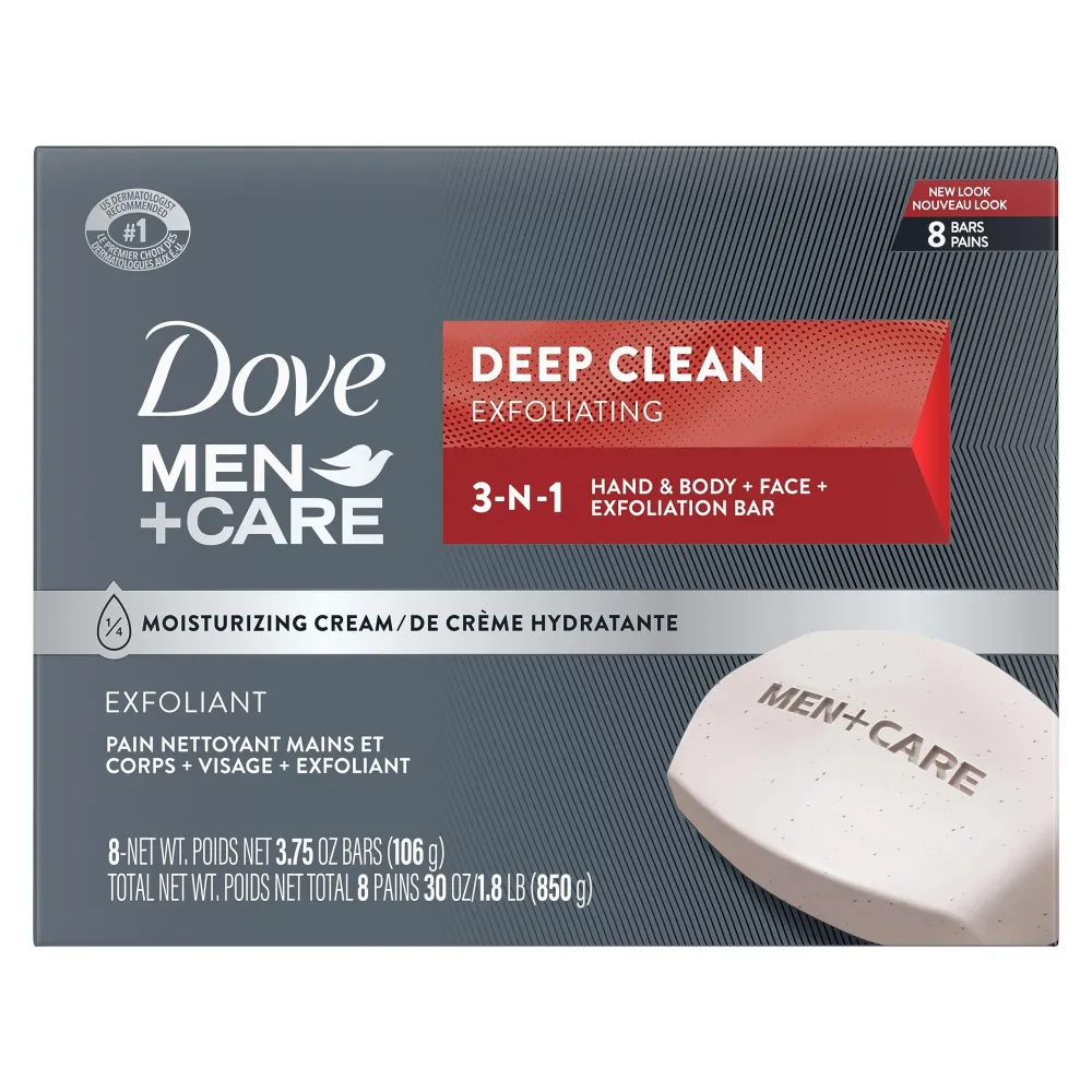 Dove Men+Care Men\'s Bar Soap Deep Clean 8 Bars More Moisturizing Than Bar Soap Effectively Washes Away Bacteria, Nourishes Your Skin 3.75 oz Dove Men+Care Men\'s Bar Soap Deep Clean 8 Bars More Moisturizing Than Bar Soap Effectively Washes Away Bacteria, Nourishes Your Skin 3.75 oz