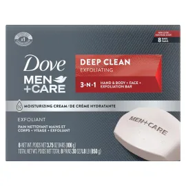 Dove Men+Care Men\'s Bar Soap Deep Clean 8 Bars More Moisturizing Than Bar Soap Effectively Washes Away Bacteria, Nourishes Your Skin 3.75 oz