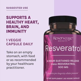 Reserveage Nutrition - Reserveage Beauty, Resveratrol 500 mg, Antioxidant Supplement for Heart and Cellular Health, Supports Healthy Aging and Immune System, Paleo, Keto, 60 Capsules Reserveage Nutrition - Reserveage Beauty, Resveratrol 500 mg, Antioxidant Supplement for Heart and Cellular Health, Supports Healthy Aging and Immune System, Paleo, Keto, 60 Capsules