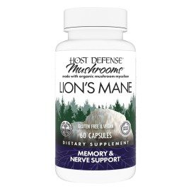 Host Defense Mushrooms Lion\'s Mane - Supplement Capsules for Brain Health Support - Mushroom Support for Focus & Memory Function - Immune & Nervous System Supplement - 60 Capsules (30 Servings)*