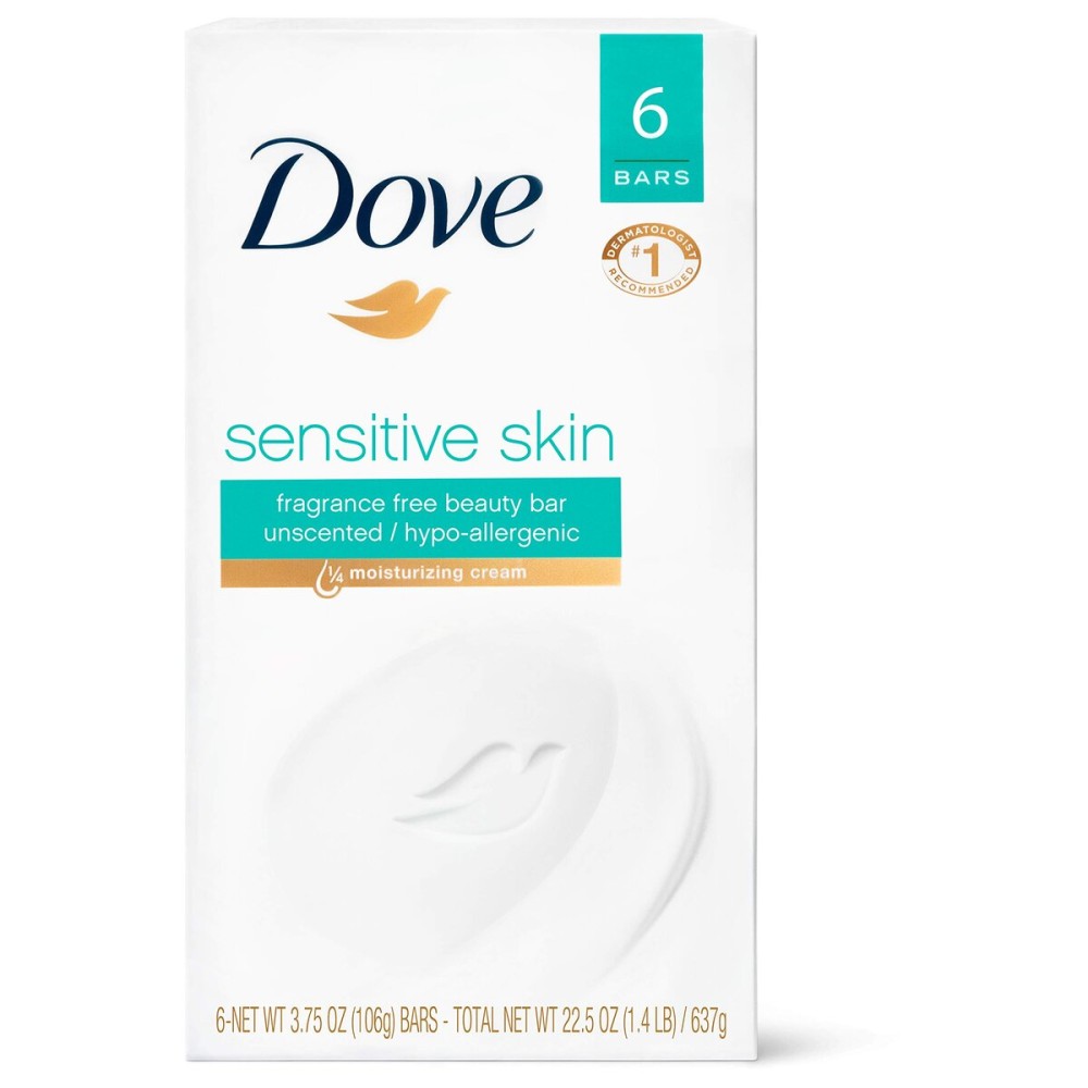 Dove Sensitive Skin Hypo-Allergenic Beauty Bar Soap, Unscented, 4 Ounces, 6-Pack Dove Sensitive Skin Hypo-Allergenic Beauty Bar Soap, Unscented, 4 Ounces, 6-Pack