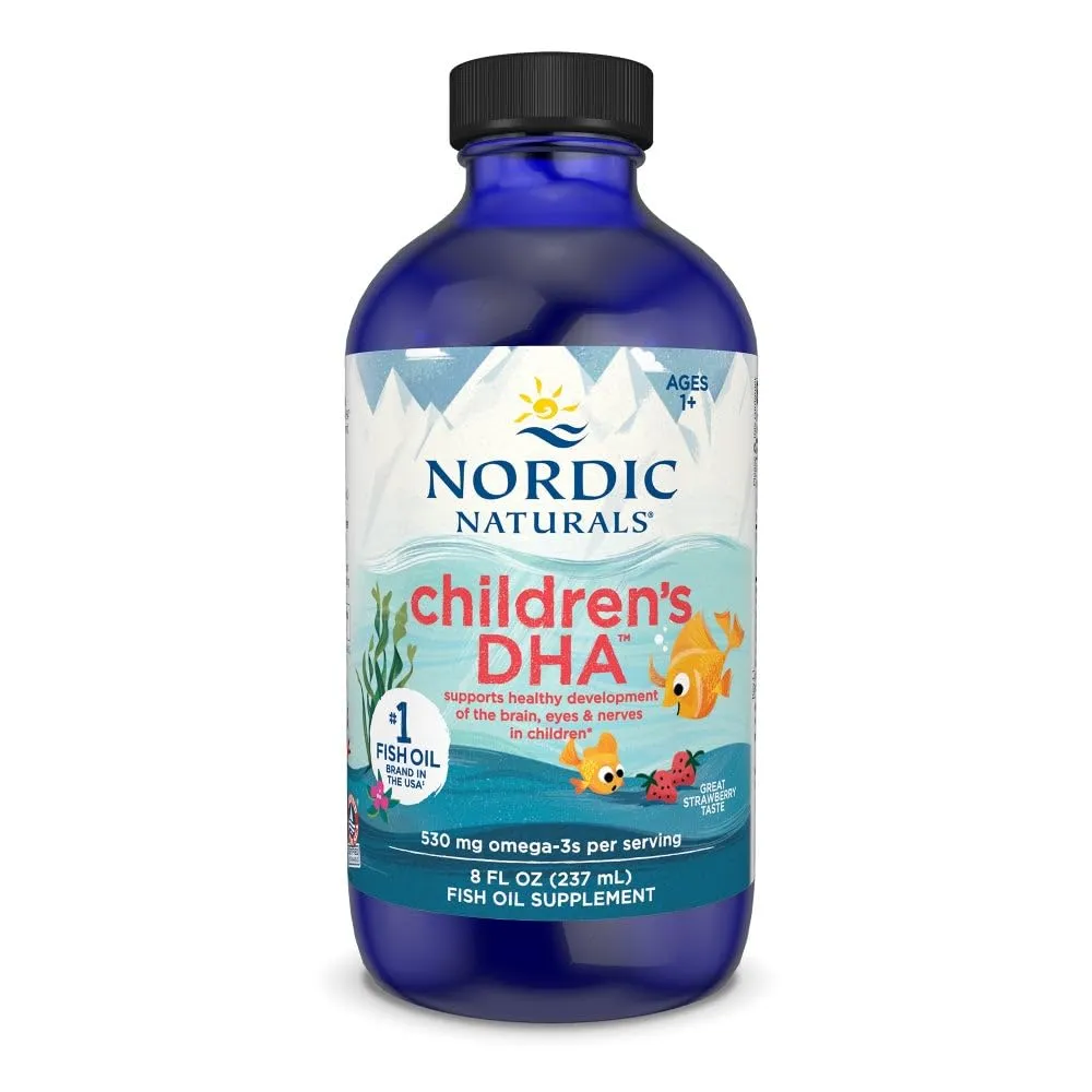 Nordic Naturals Childrens DHA, Strawberry - 8 oz for Kids - 530 mg Omega-3 with EPA & DHA - Brain Development & Function - Non-GMO - 96 Servings Nordic Naturals Childrens DHA, Strawberry - 8 oz for Kids - 530 mg Omega-3 with EPA & DHA - Brain Development & Function - Non-GMO - 96 Servings
